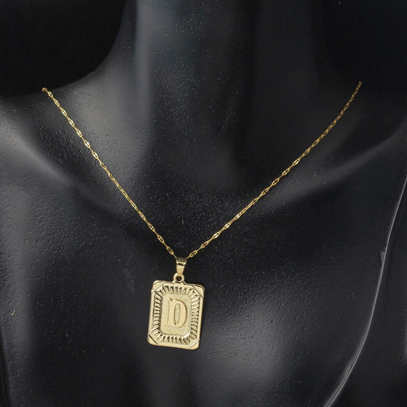 14K Yellow Gold Initial D Square Plate Necklace