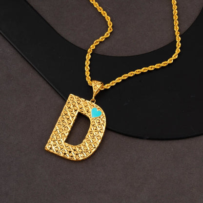 22K Yellow Gold Initial D Heart Turquoise Necklace