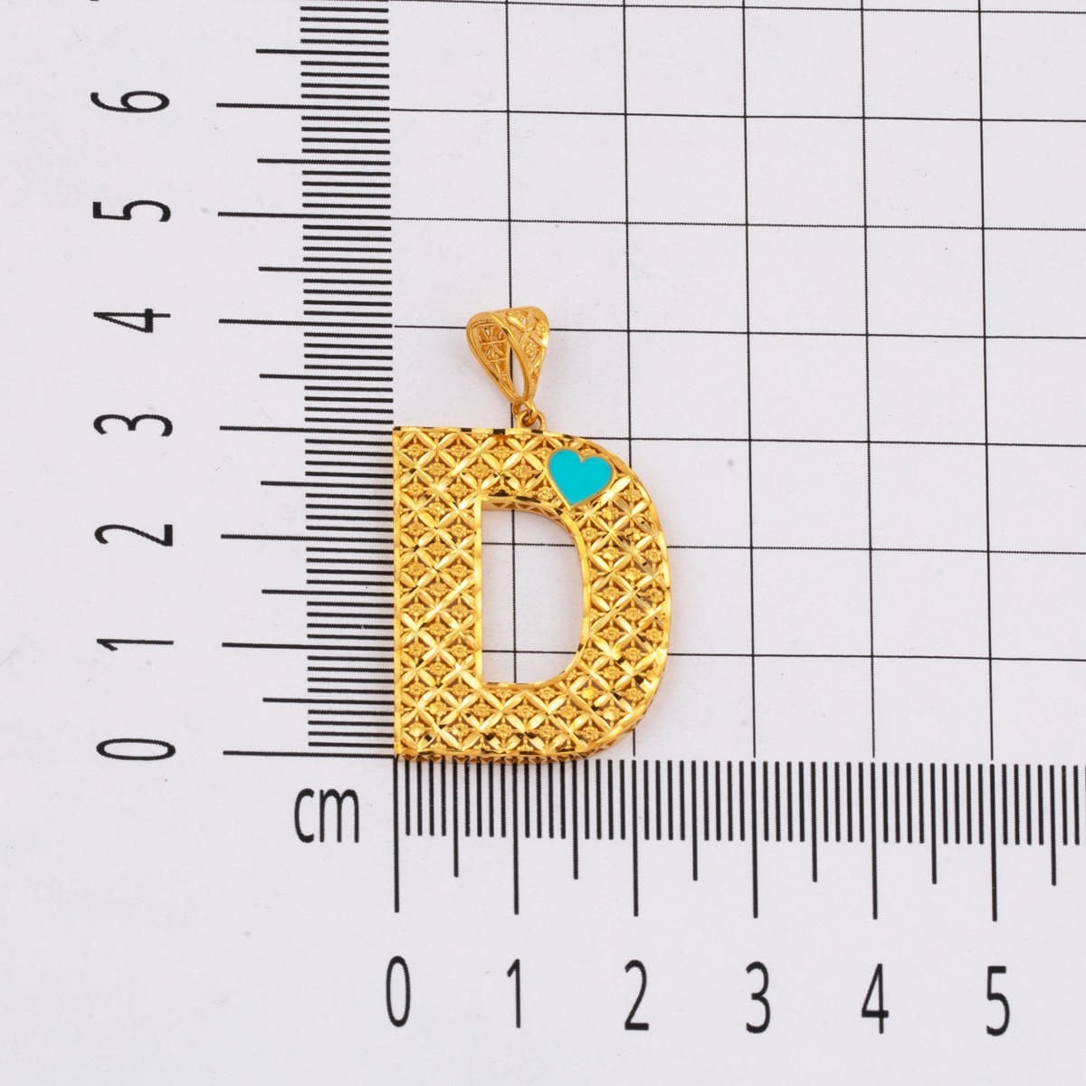 22K Yellow Gold Initial D Heart Turquoise Necklace