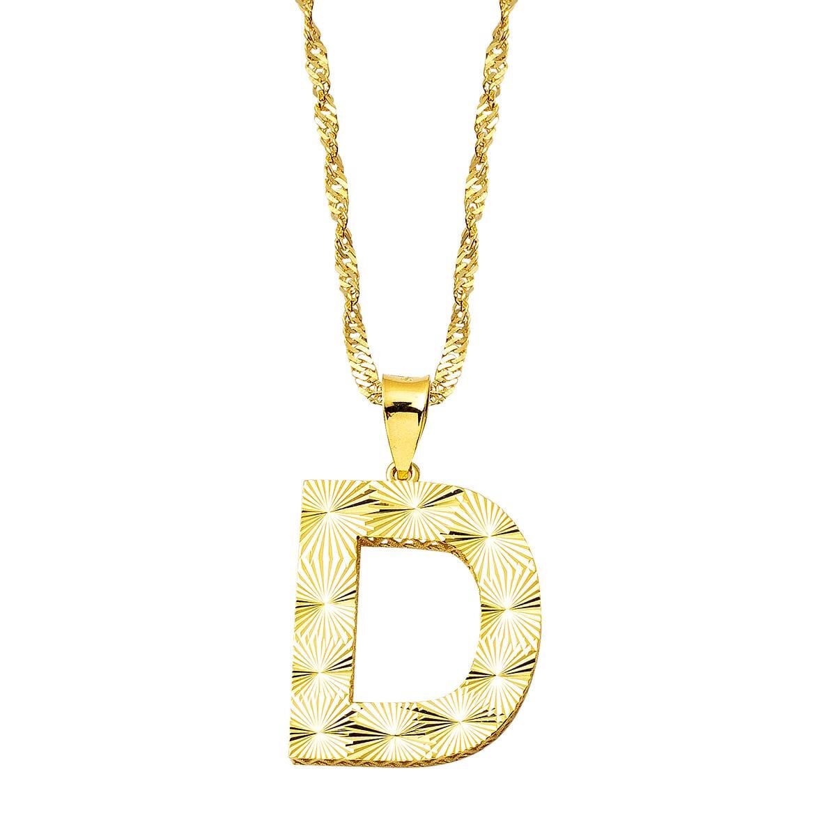 14K Yellow Gold 3 Dimensional D Initial Necklace