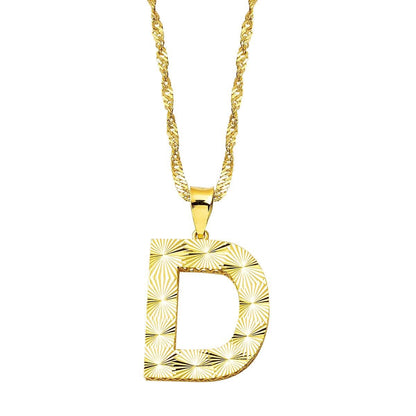 14K Yellow Gold 3 Dimensional D Initial Necklace