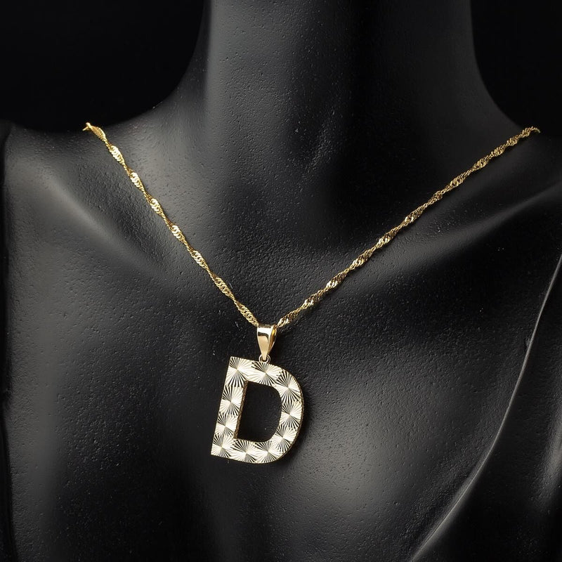 14K Yellow Gold 3 Dimensional D Initial Necklace