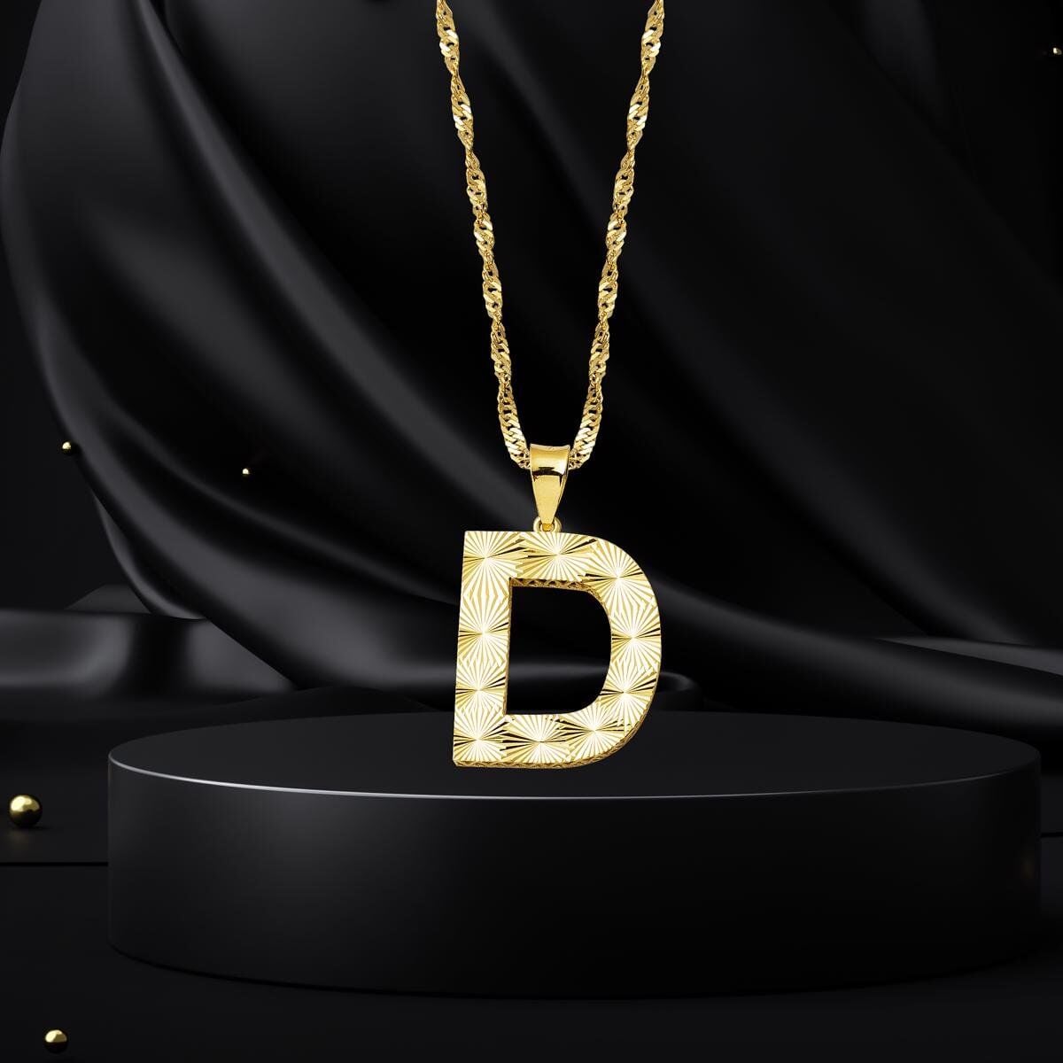 14K Yellow Gold 3 Dimensional D Initial Necklace