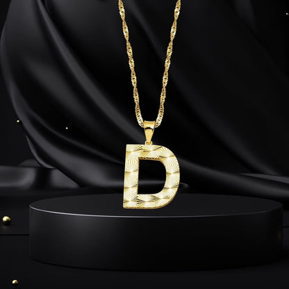 14K Yellow Gold 3 Dimensional D Initial Necklace