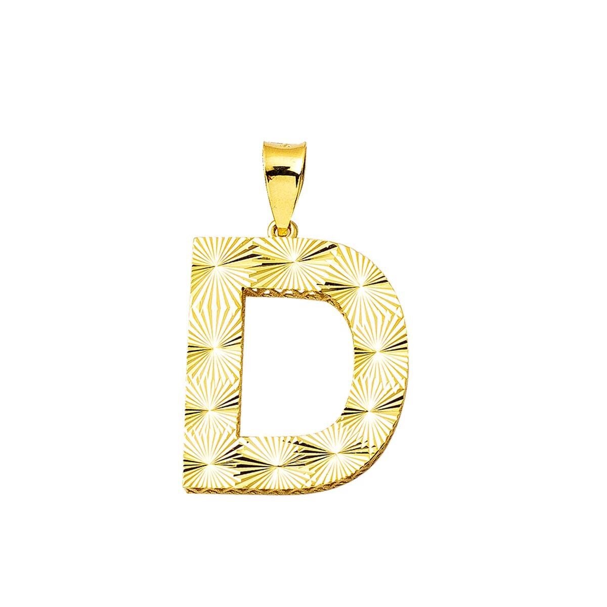14K Yellow Gold D Initial 3 Dimensional Pendant