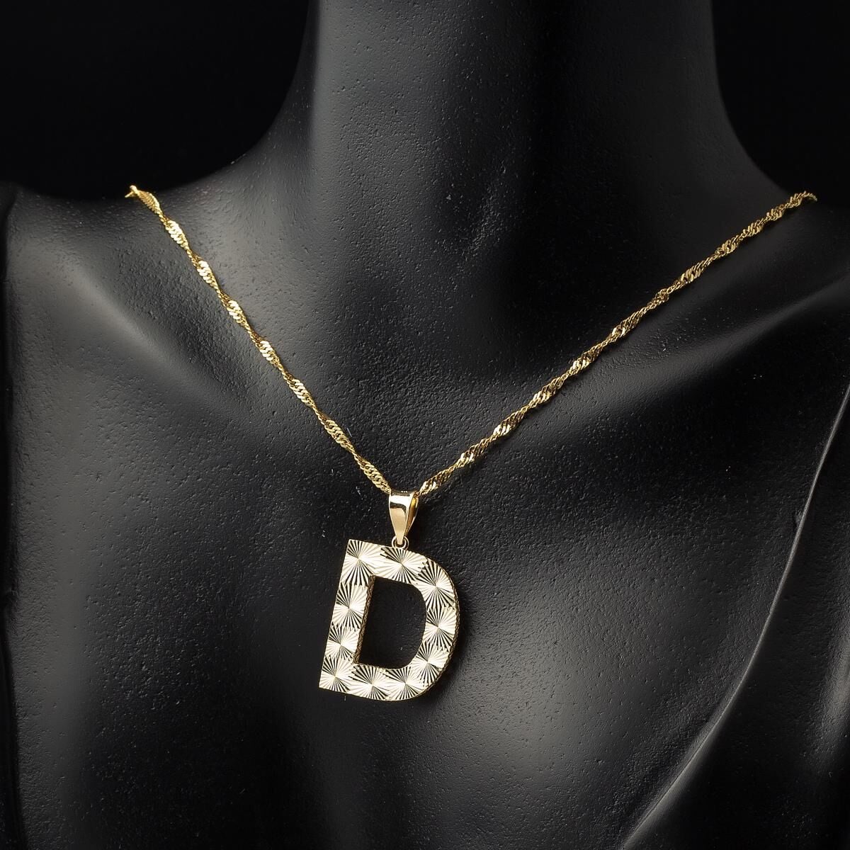 14K Yellow Gold D Initial 3 Dimensional Pendant