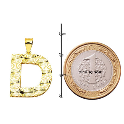 14K Yellow Gold D Initial 3 Dimensional Pendant