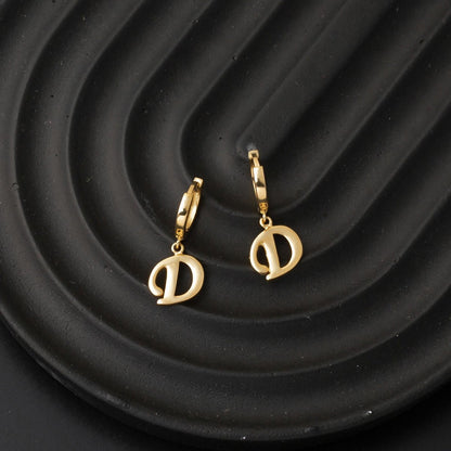 14K Yellow Gold Initial D Hoop Earrings