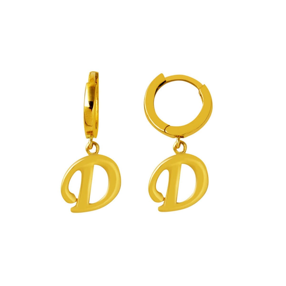 14K Yellow Gold Initial D Hoop Earrings