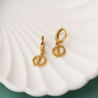 14K Yellow Gold Initial D Hoop Earrings