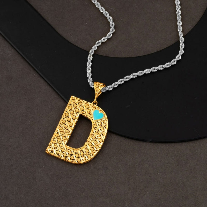 22K Yellow Gold Heart D Initial Turquoise Necklace