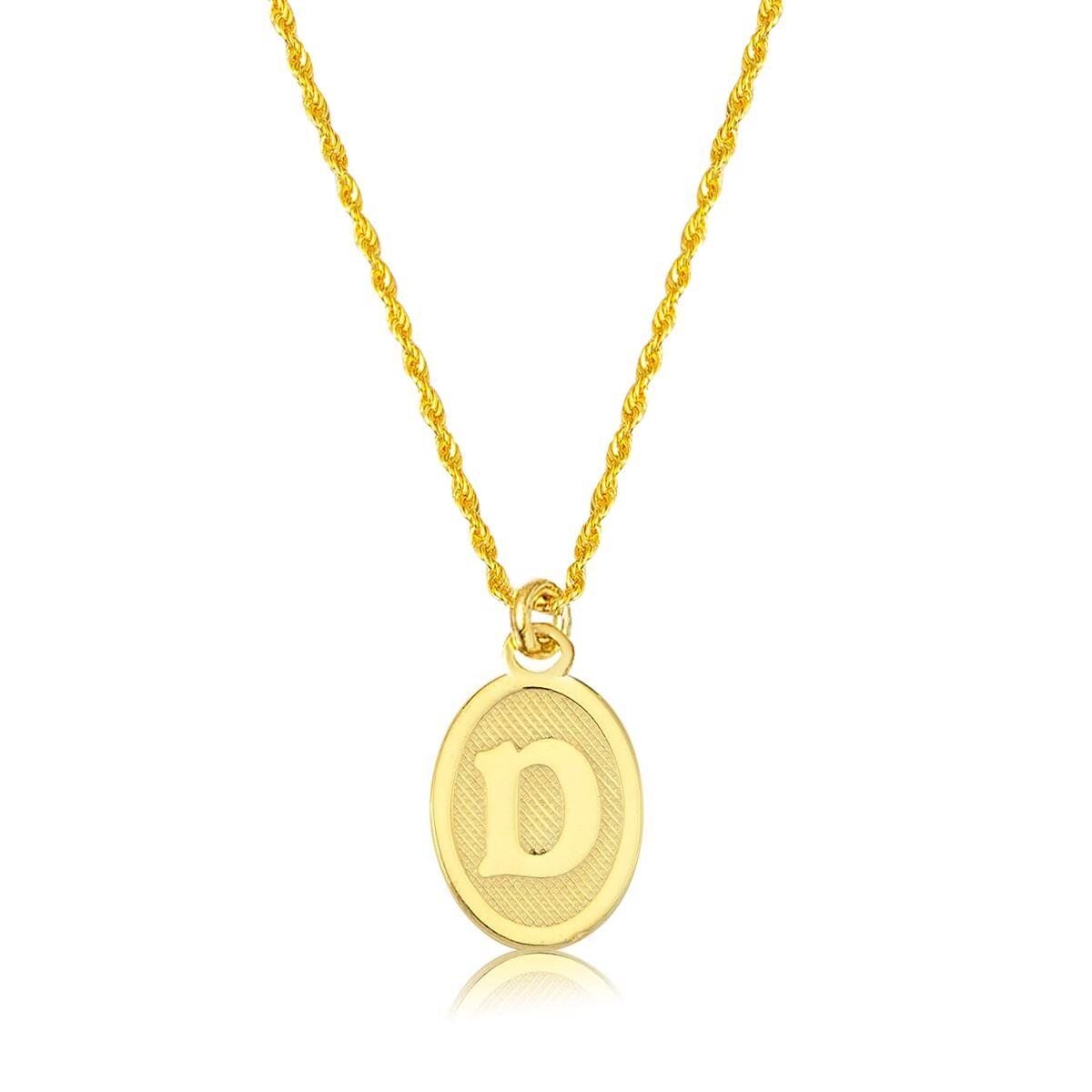 14K Yellow Gold D Initial Oval Necklace