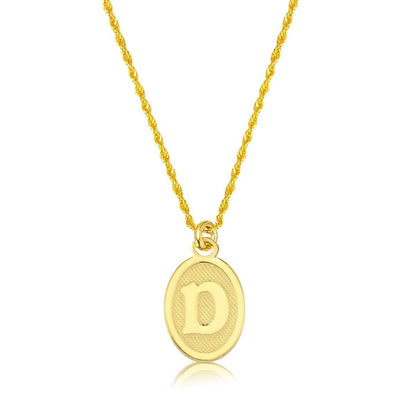 14K Yellow Gold D Initial Oval Necklace