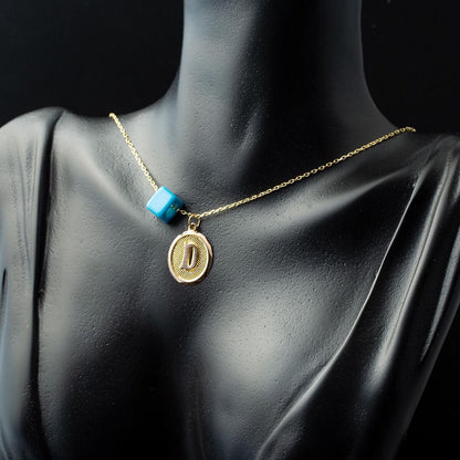 14K Yellow Gold D Initial Oval Necklace