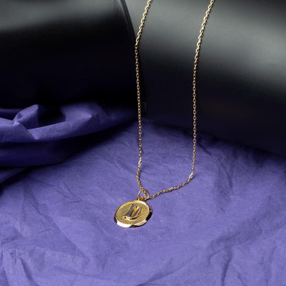 14K Yellow Gold D Initial Oval Necklace