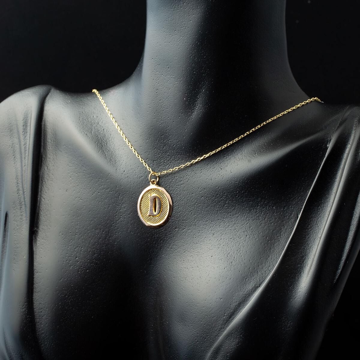 14K Yellow Gold D Initial Oval Necklace