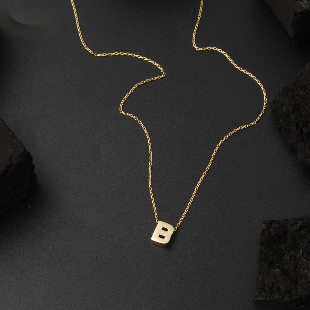 14K Yellow Gold Minimalist Initial B Necklace