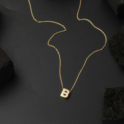 14K Yellow Gold Minimalist Initial B Necklace