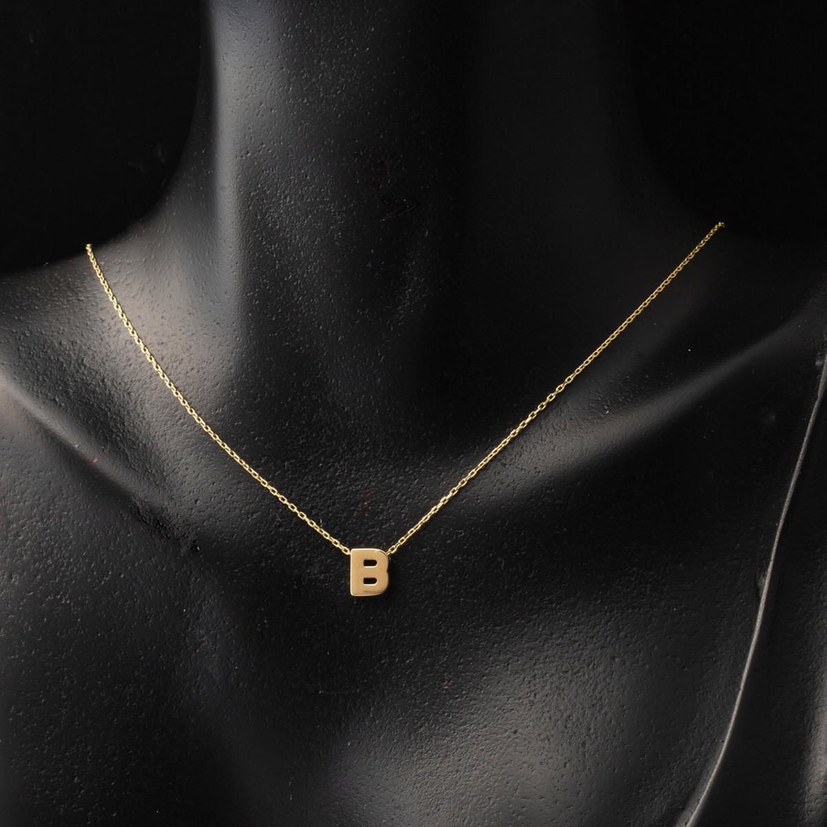 14K Yellow Gold Minimalist Initial B Necklace