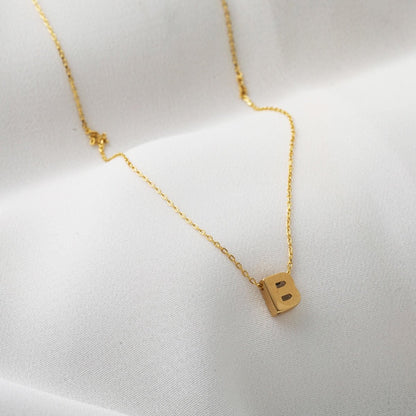 14K Yellow Gold Minimalist Initial B Necklace