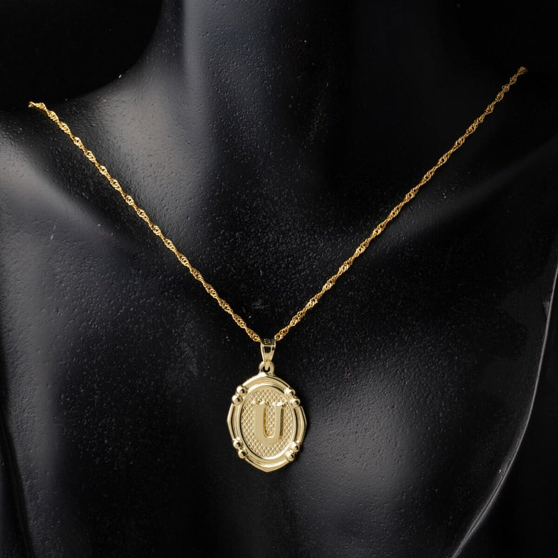 14K Yellow Gold Italian U Initial Necklace