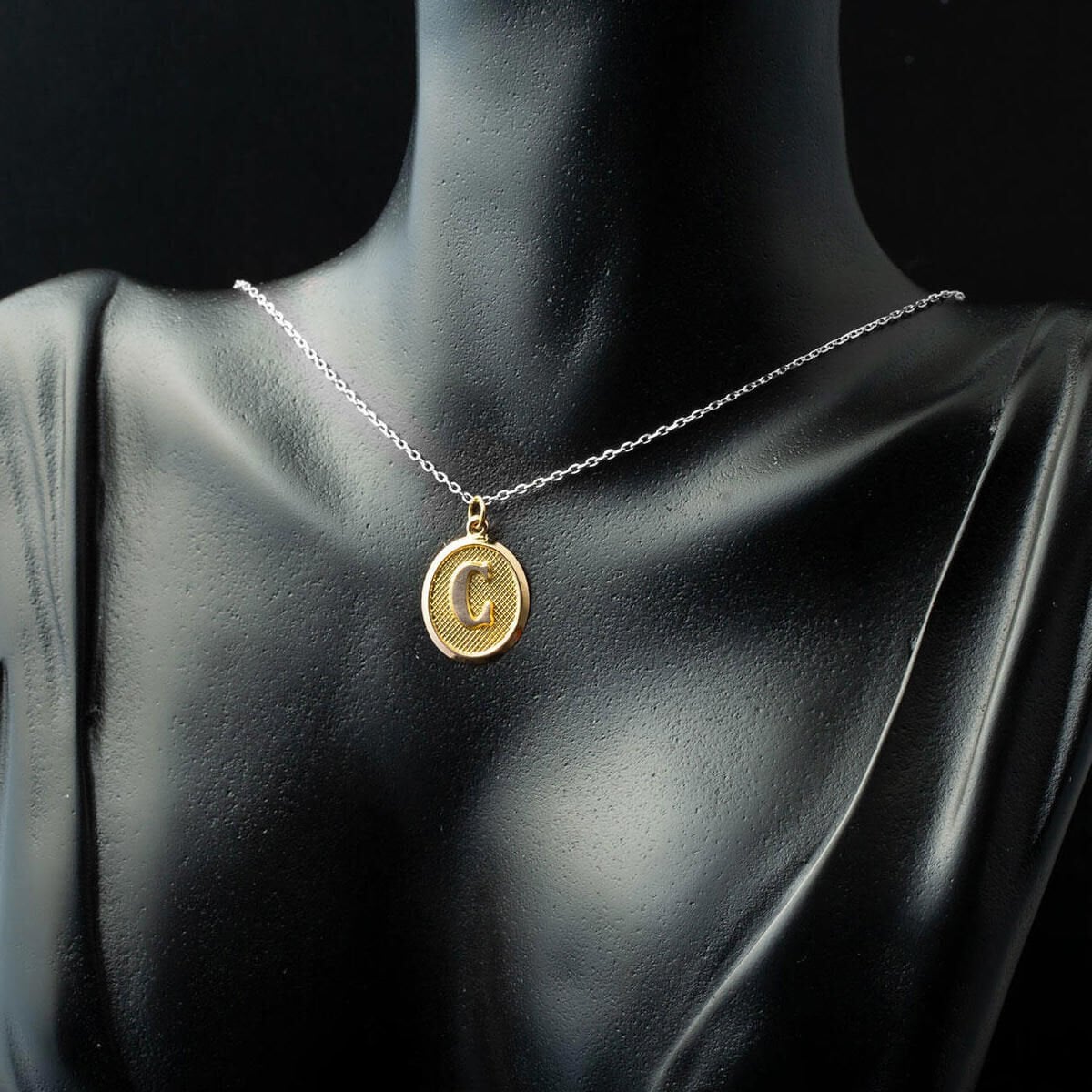14K Yellow Gold Oval Initial C Pendant