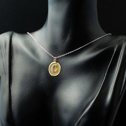 14K Yellow Gold Oval Initial C Pendant