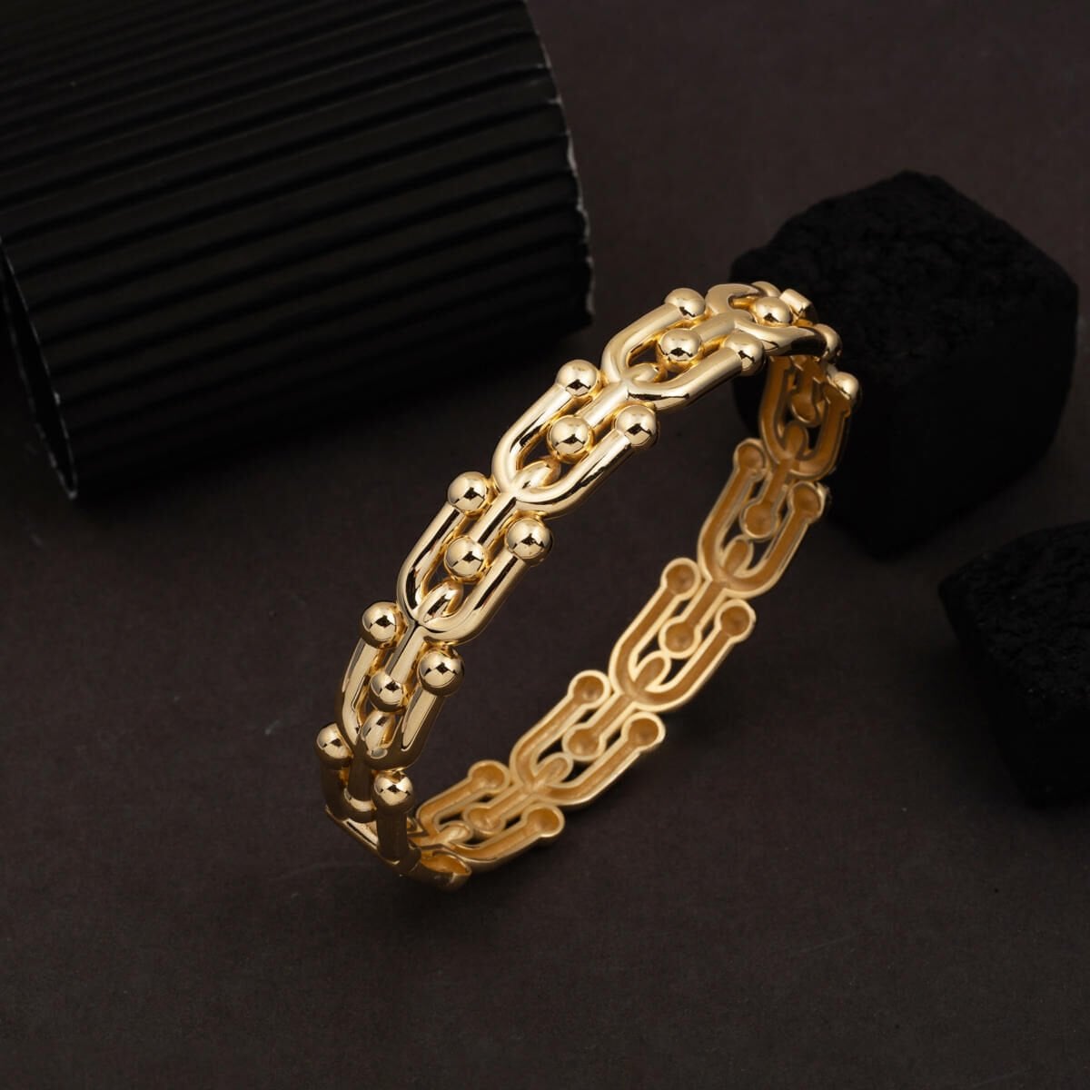 14K Yellow Gold Designer Inspired Hinged Cuff Bangle (13.52 g)