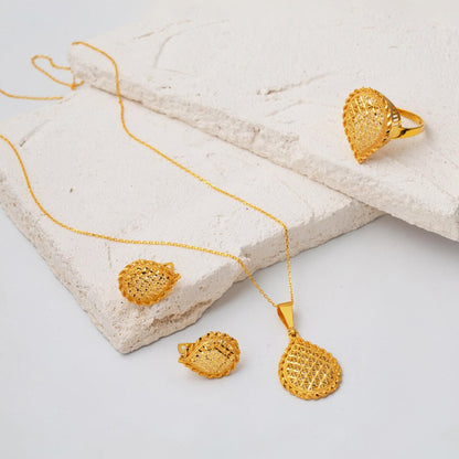 22K Yellow Gold Teardrop Flower of Life Mini Set