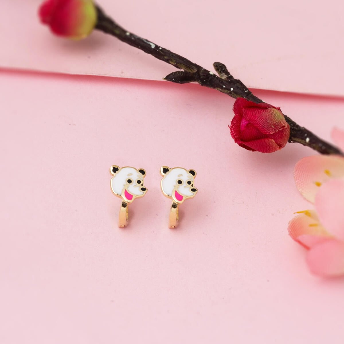 14K Yellow Gold Children's Enamel Earrings