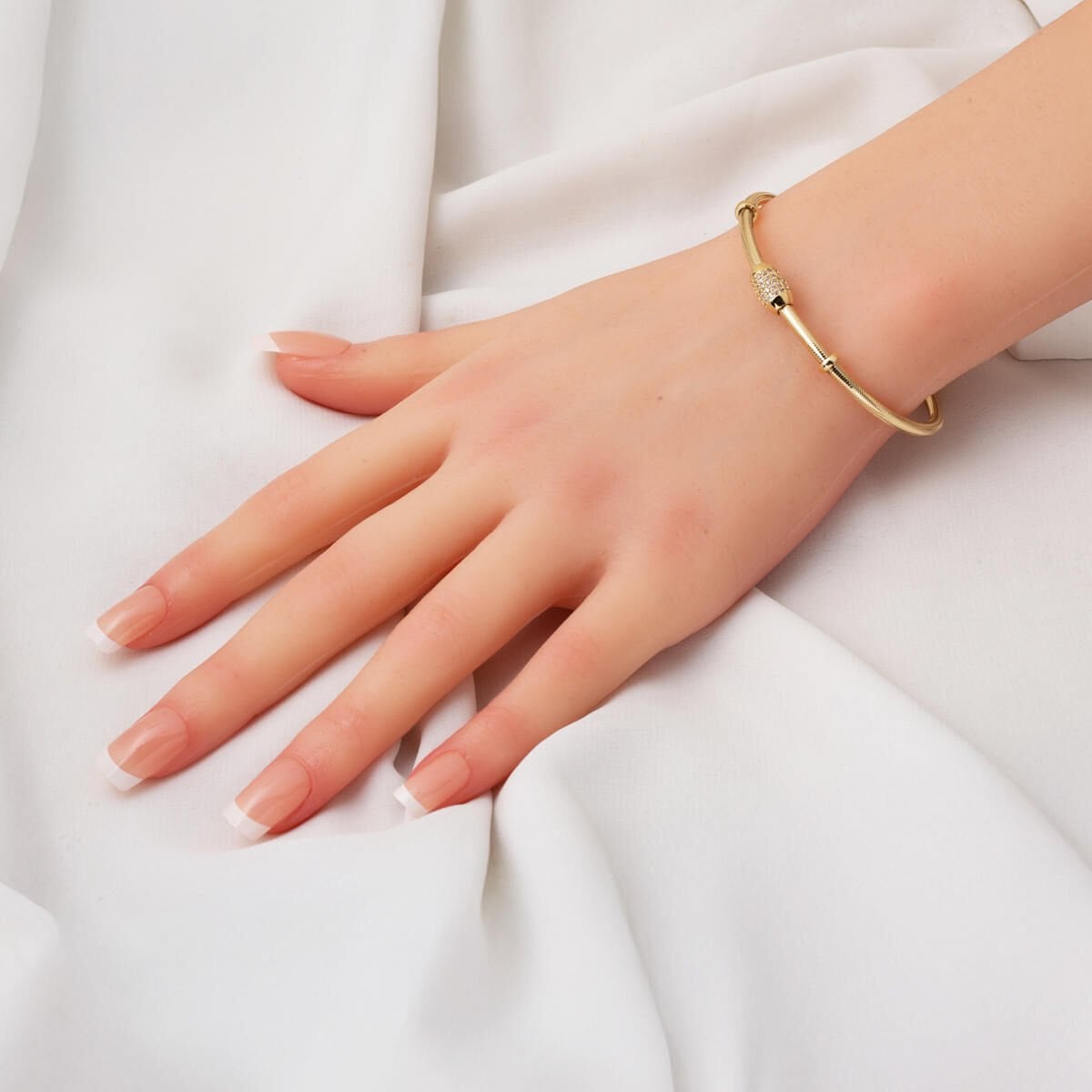 14K Yellow Gold Italian Herringbone Cubic Zirconia Bracelet