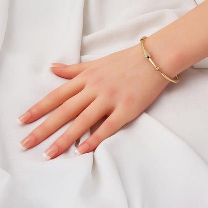 14K Yellow Gold Italian Herringbone Cubic Zirconia Bracelet