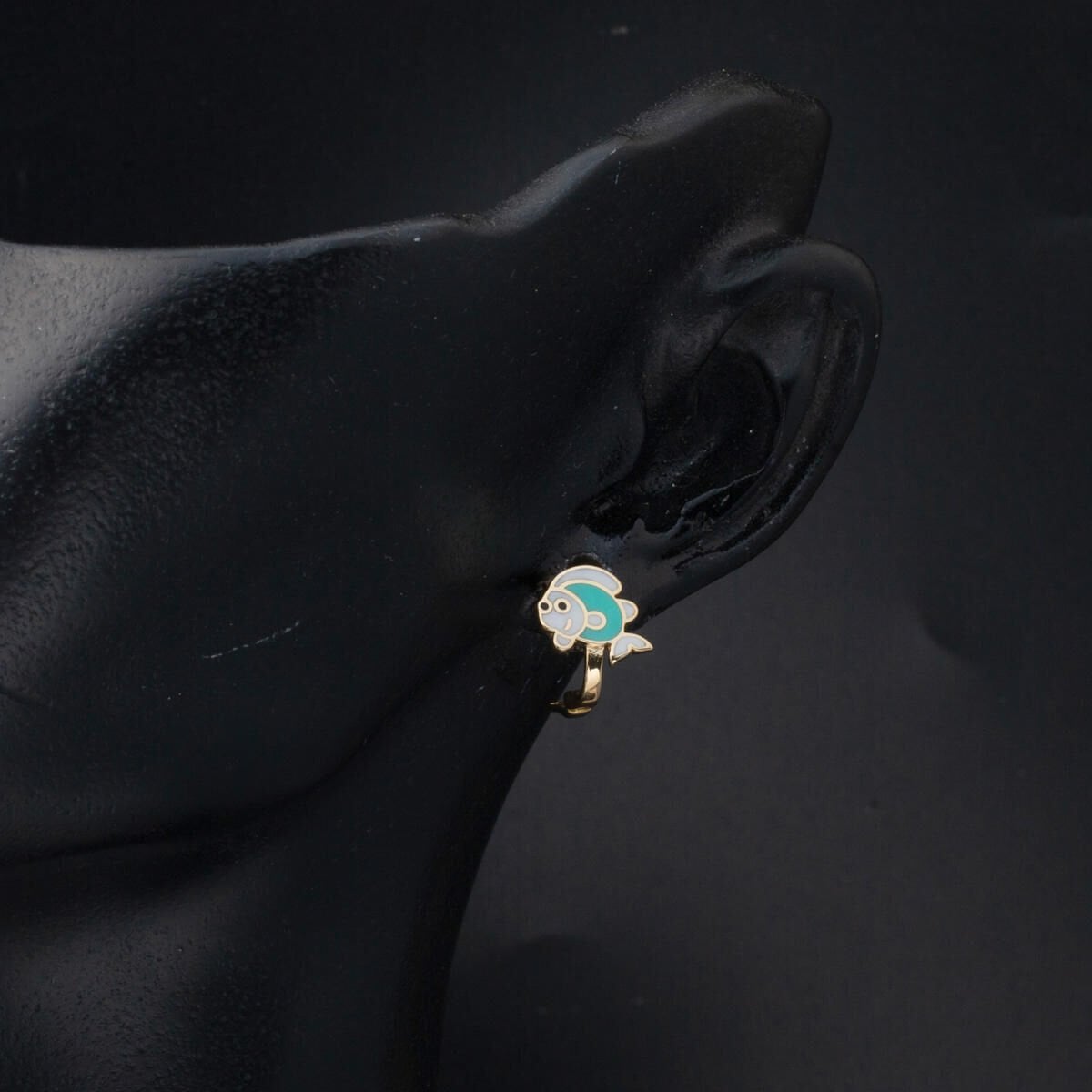 14K Yellow Gold Fish Enamel Children's Earrings