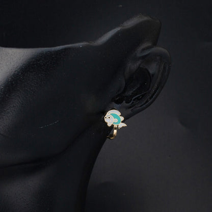 14K Yellow Gold Fish Enamel Children's Earrings