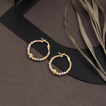 14K Yellow Gold Tri-Color Gold Bead Hoop Earrings (3.89 g)