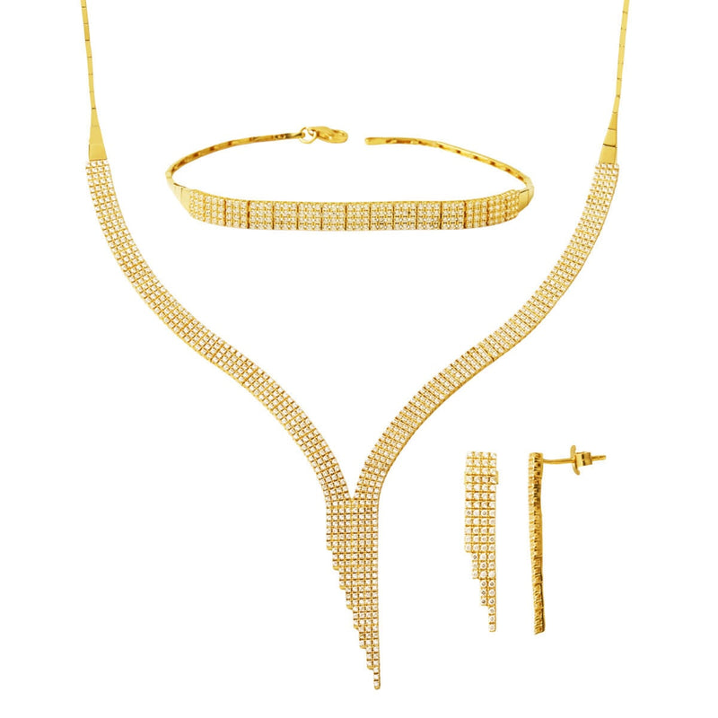 14K Yellow Gold 4 Row Tennis Cubic Zirconia Wedding Set