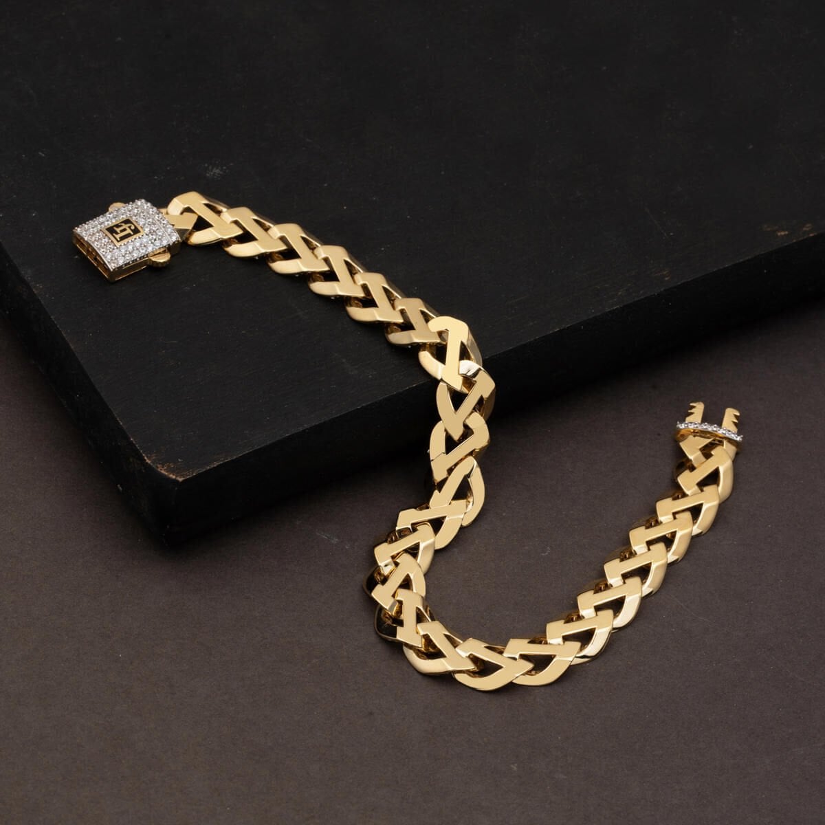 14K Yellow Gold Curb Braided Enamel Bracelet