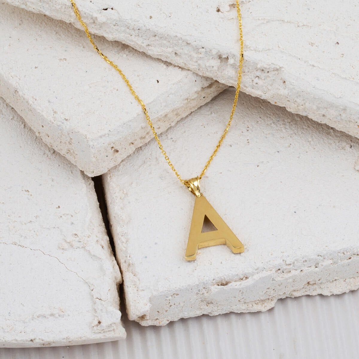 14K Yellow Gold Classic A Initial Necklace