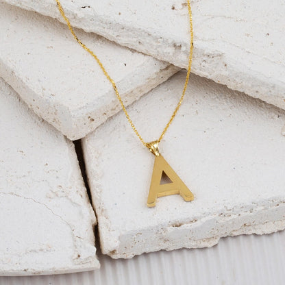 14K Yellow Gold Classic A Initial Necklace