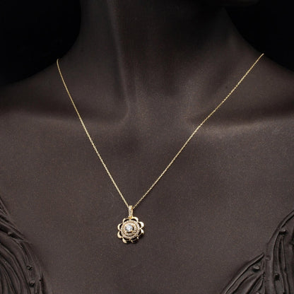 14K Yellow Gold Chakra Flower of Life Cubic Zirconia Necklace
