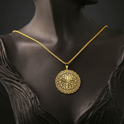 14K Yellow Gold Sparkling Star Flower Necklace