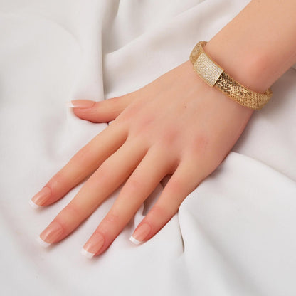 14K Yellow Gold Italian Mesh Cubic Zirconia Bracelet