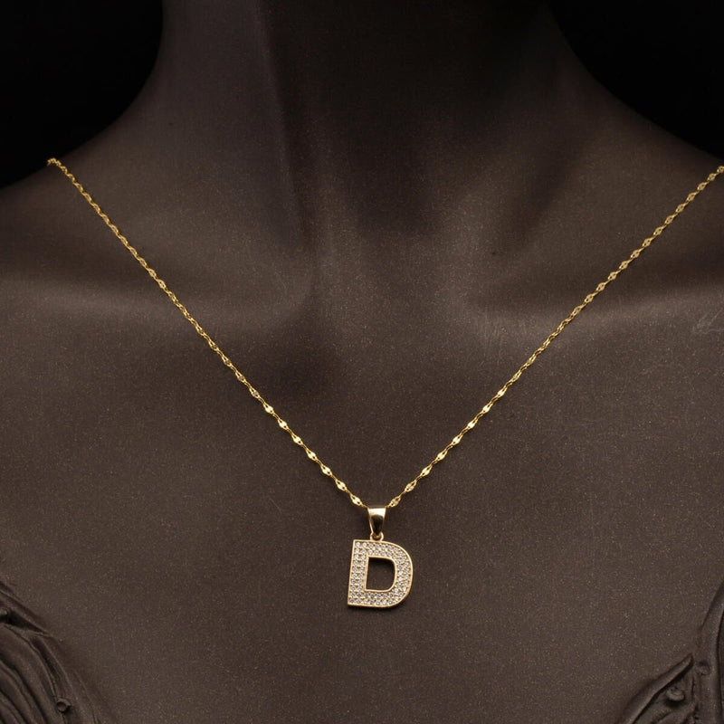 14K Yellow Gold Initial D Cubic Zirconia Necklace