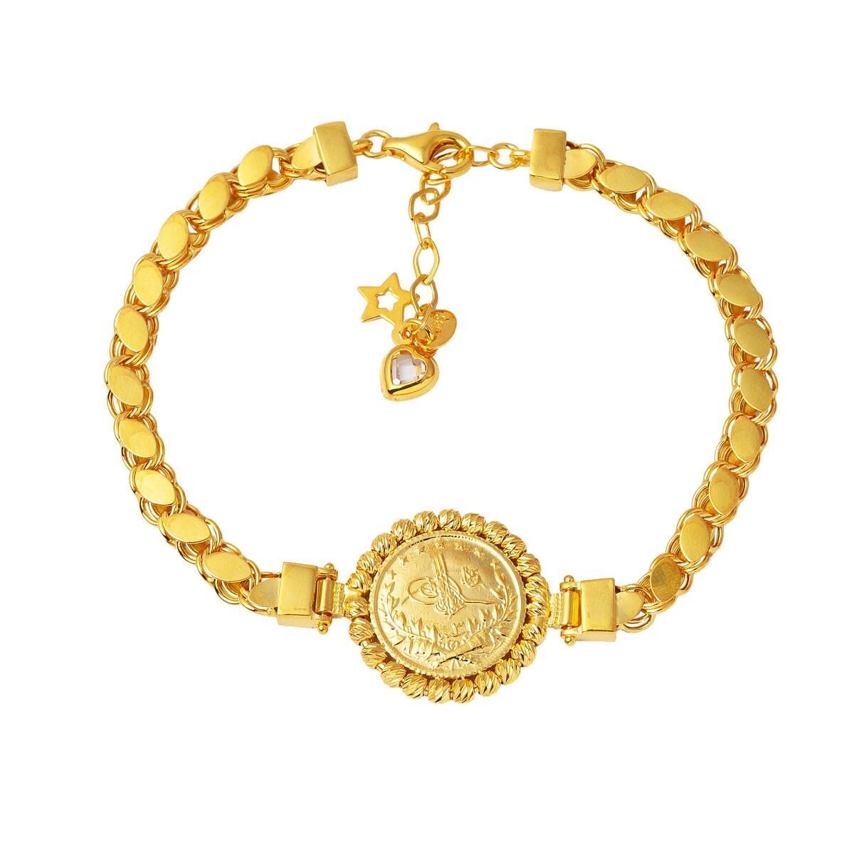 14K Yellow Gold Quarter Coin Ottoman Resat Coin Bezel Bracelet