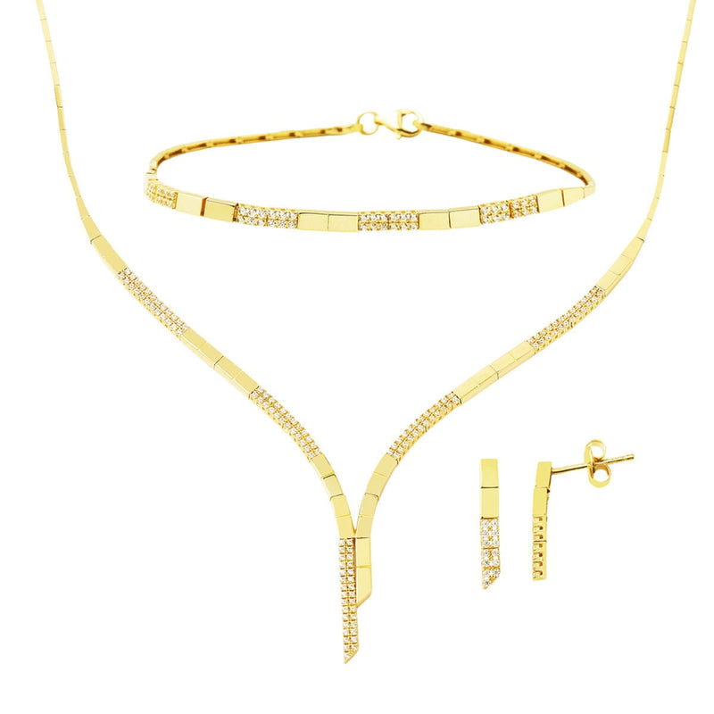 14K Yellow Gold Segmented Tennis Cubic Zirconia Jewelry Set