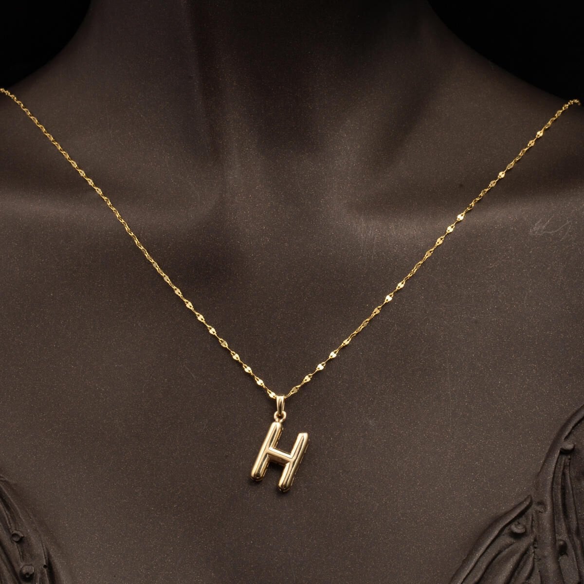 14K Yellow Gold Balloon Initial H Necklace