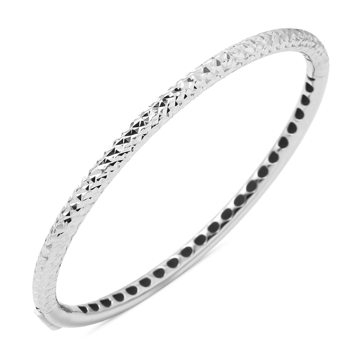 14K White Gold Hand Engraved Hinged Cuff Bracelet