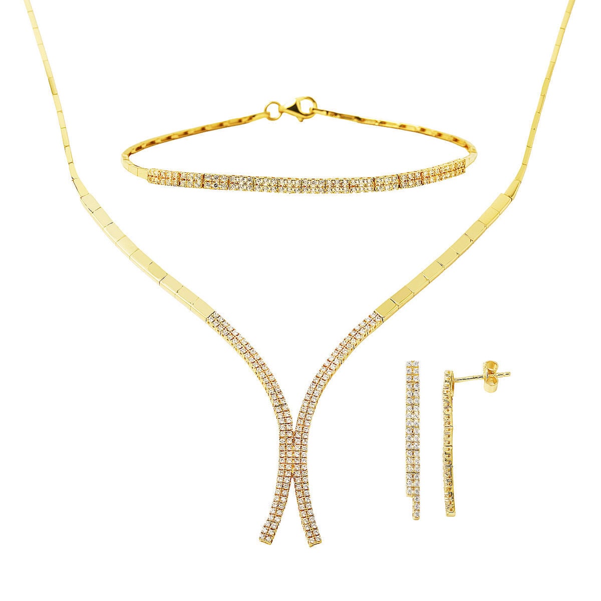 14K Yellow Gold Tennis Wedding Cubic Zirconia Set