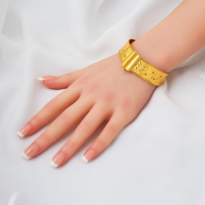 14K Yellow Gold Basket Mesh Hinged Cuff Bangle