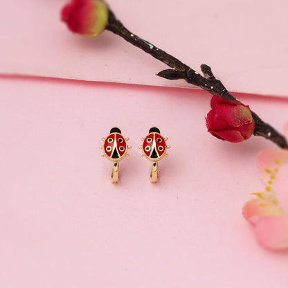 14K Yellow Gold Ladybug Enamel Children's Earrings